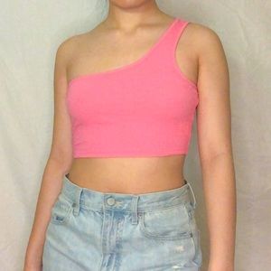 Isabelle’s cabinet one shoulder hot pink top